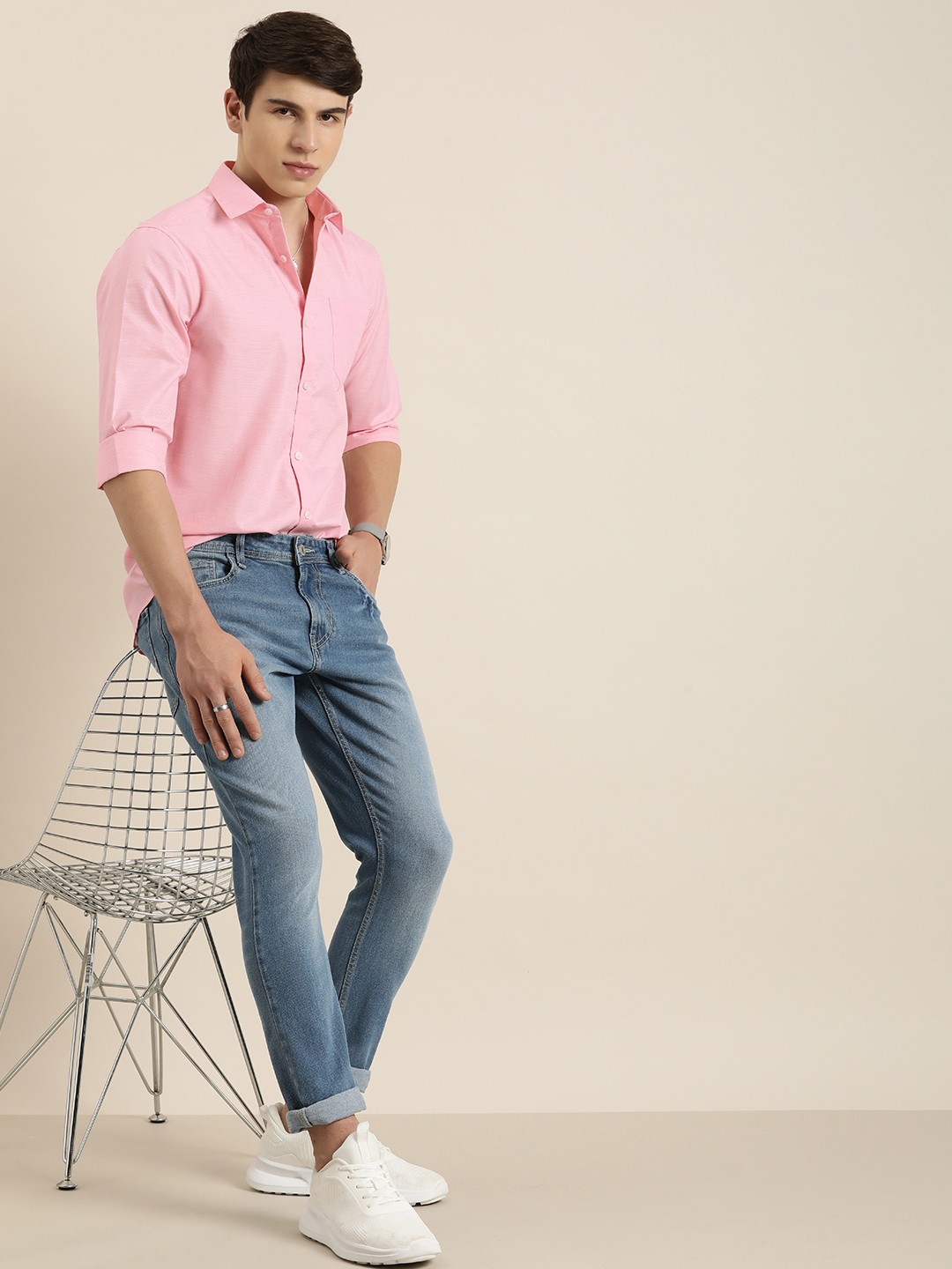

encore by INVICTUS Men Solid Opaque Casual Shirt, Pink