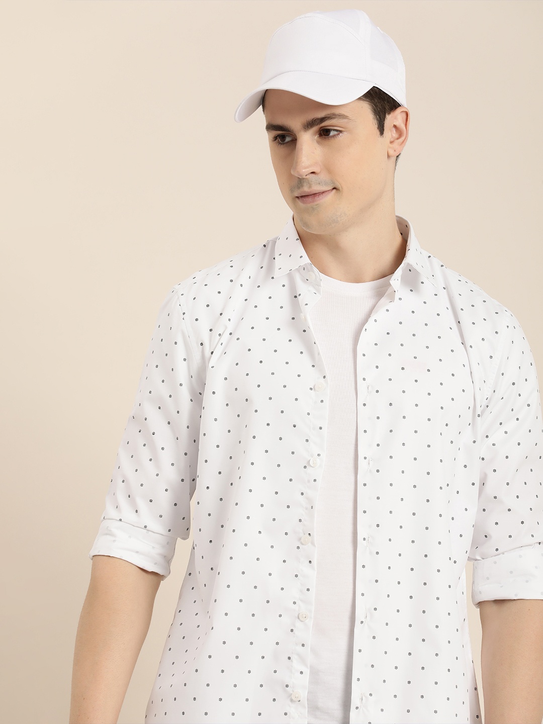 

encore by INVICTUS Geometric Printed Casual Shirt, White