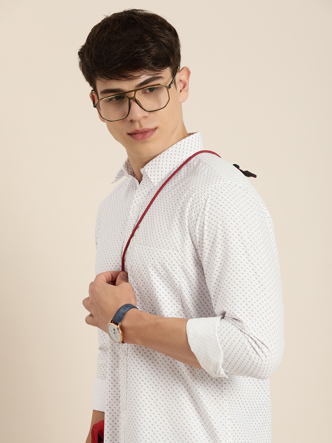 

encore by INVICTUS Men Micro Ditsy Ethnic Printed Casual Shirt, White