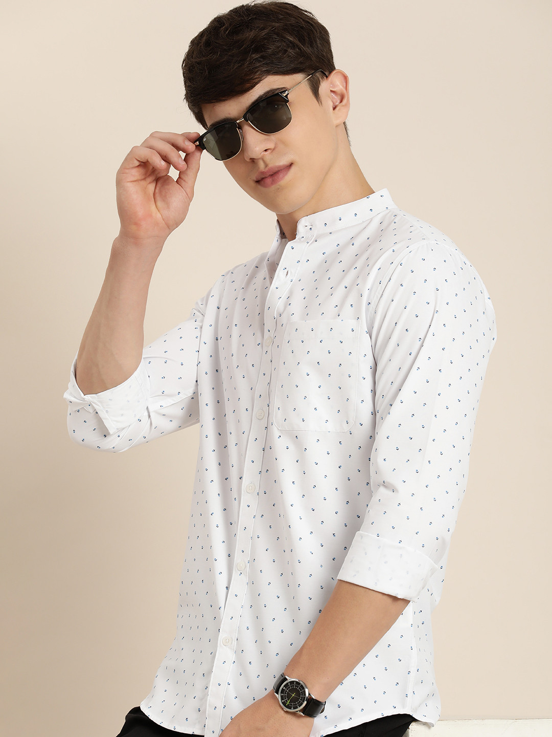 

encore by INVICTUS Men Micro Ditsy Floral Printed Casual Shirt, White