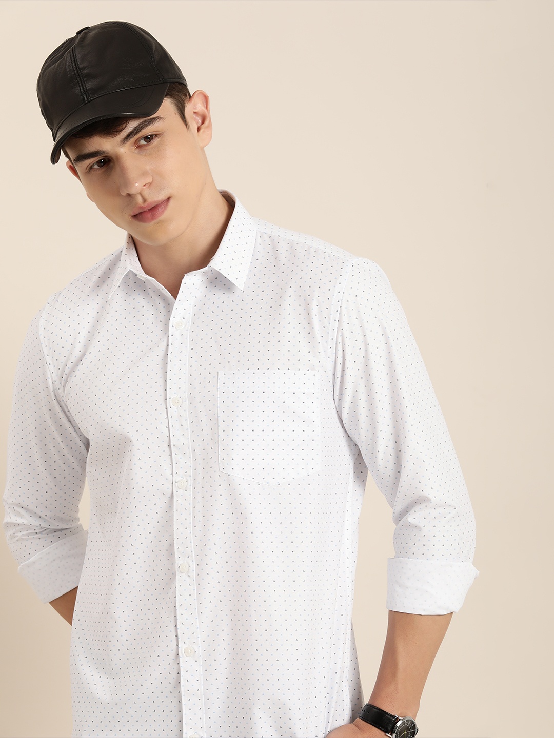 encore by INVICTUS Micro-Ditsy Printed Casual Shirt, White