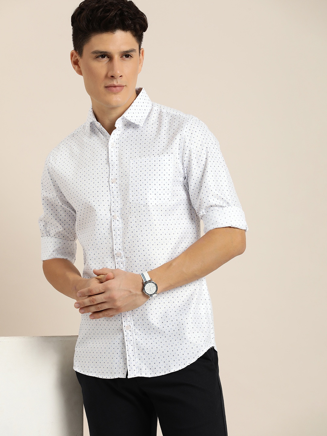 

encore by INVICTUS Printed Casual Shirt, White