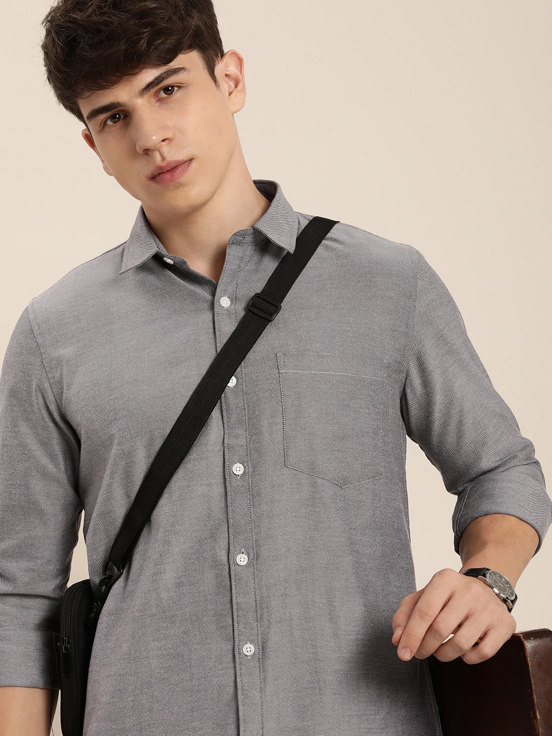 

encore by INVICTUS Spread Collar Casual Shirt, Grey