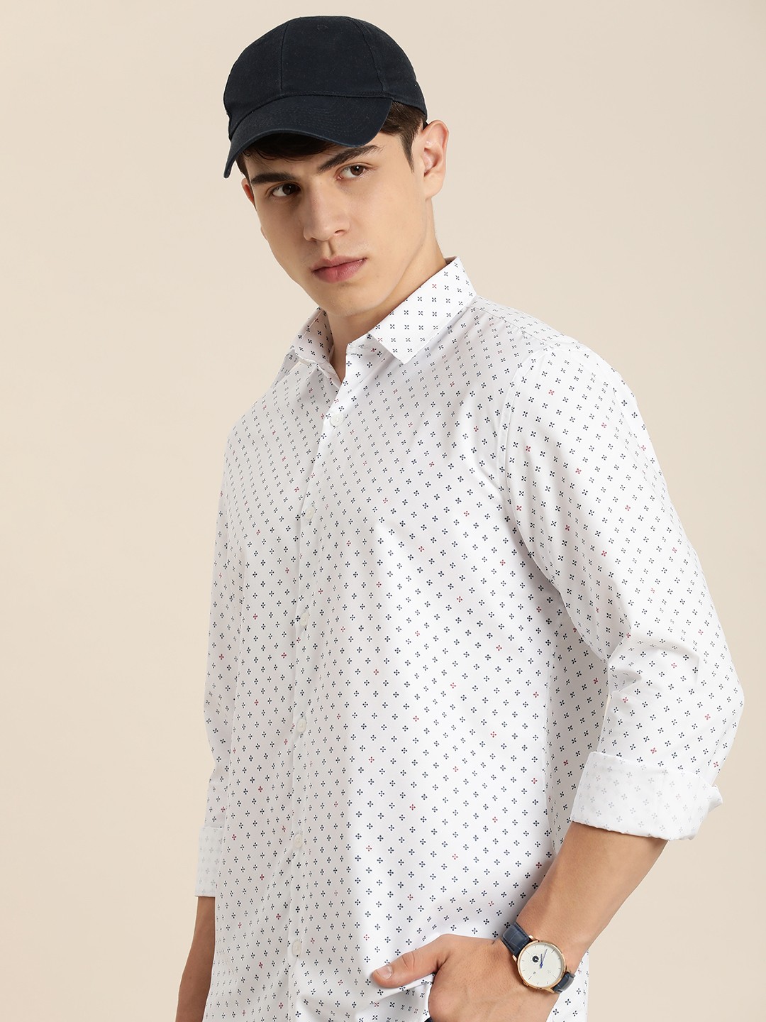 

encore by INVICTUS Men Micro Ditsy Floral Printed Casual Shirt, White