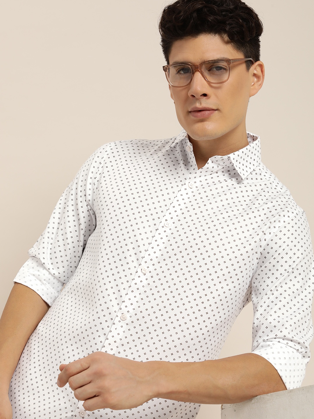

encore by INVICTUS Printed Casual Shirt, White