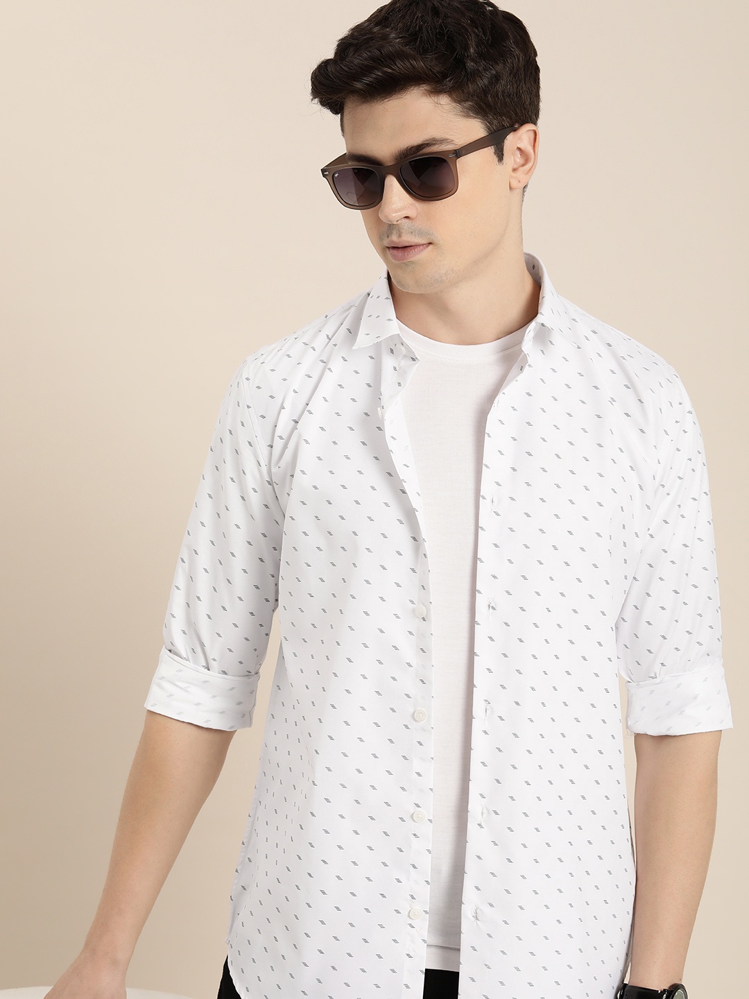 

encore by INVICTUS Printed Casual Shirt, White