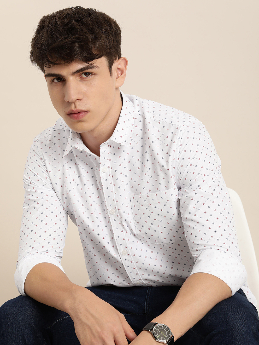 

encore by INVICTUS Floral Printed Casual Shirt, White