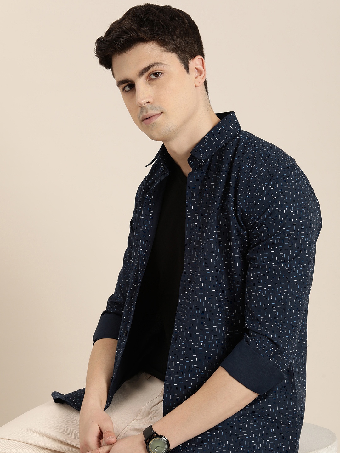 

encore by INVICTUS Printed Casual Shirt, Navy blue