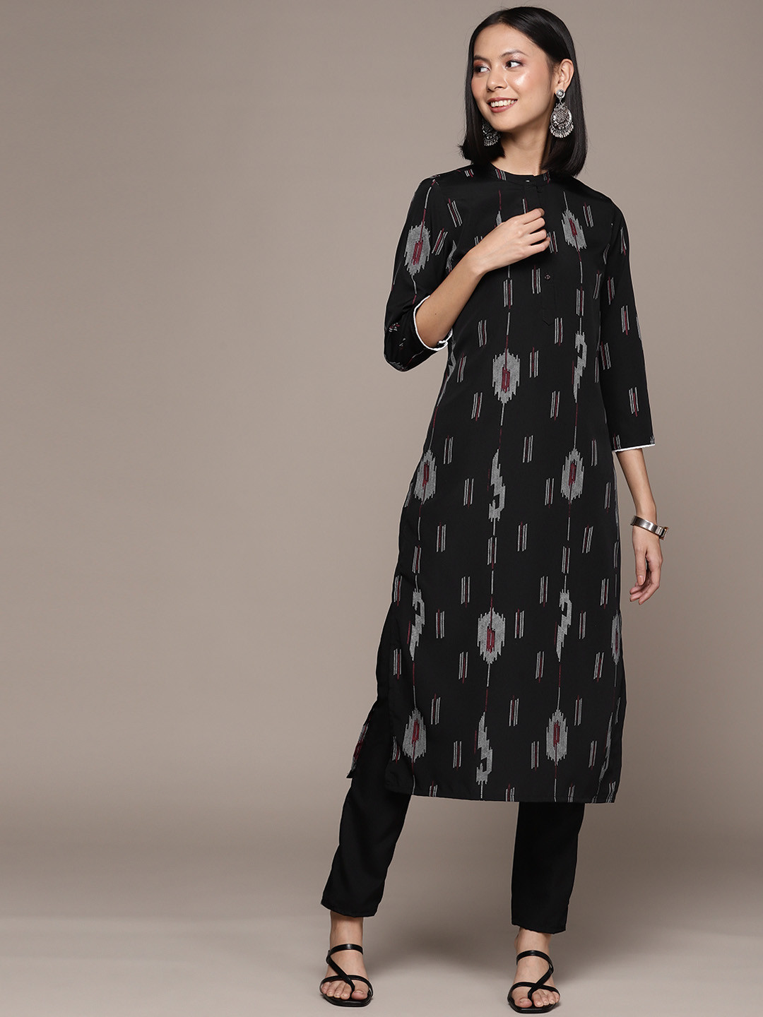 

ZIYAA Women Printed Kurta with Trousers, Black