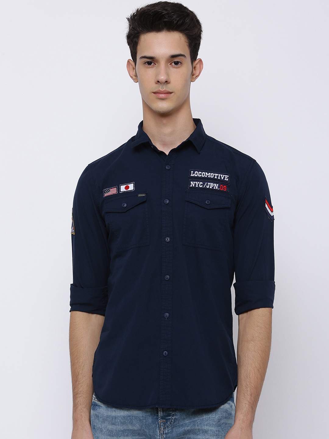 

LOCOMOTIVE Men Navy Blue Slim Fit Solid Casual Shirt