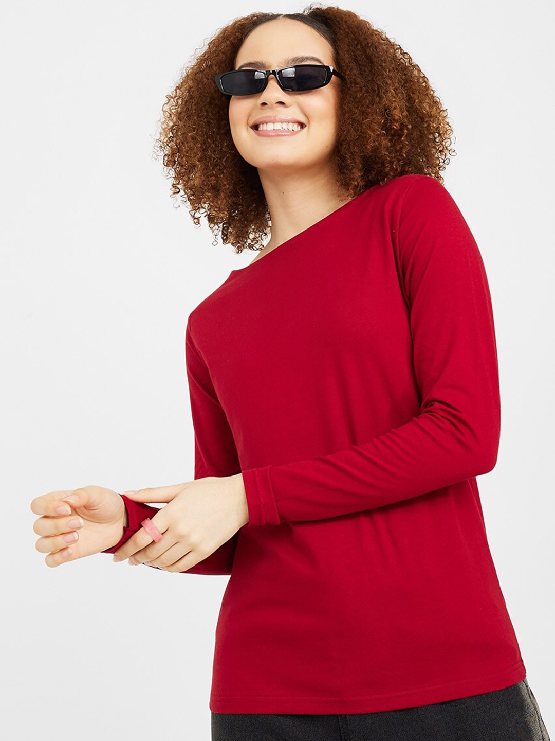 

Styli Women Cotton T-shirt, Burgundy