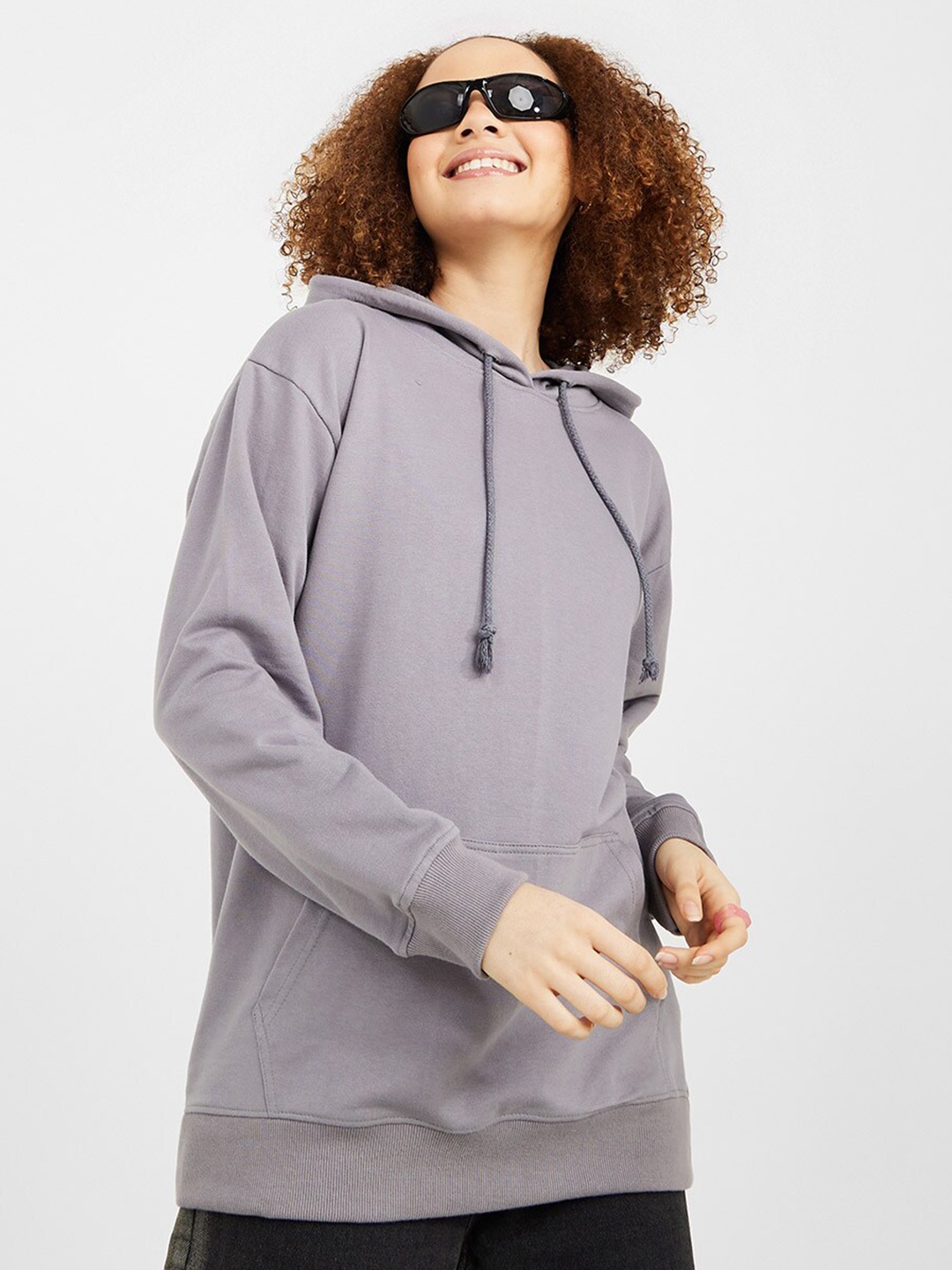 

Styli Women Printed Hooded Sweatshirt, Grey