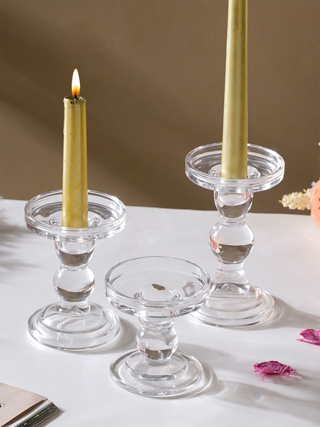 

Nestasia Set Of 3 Glass Candle Holders, Transparent