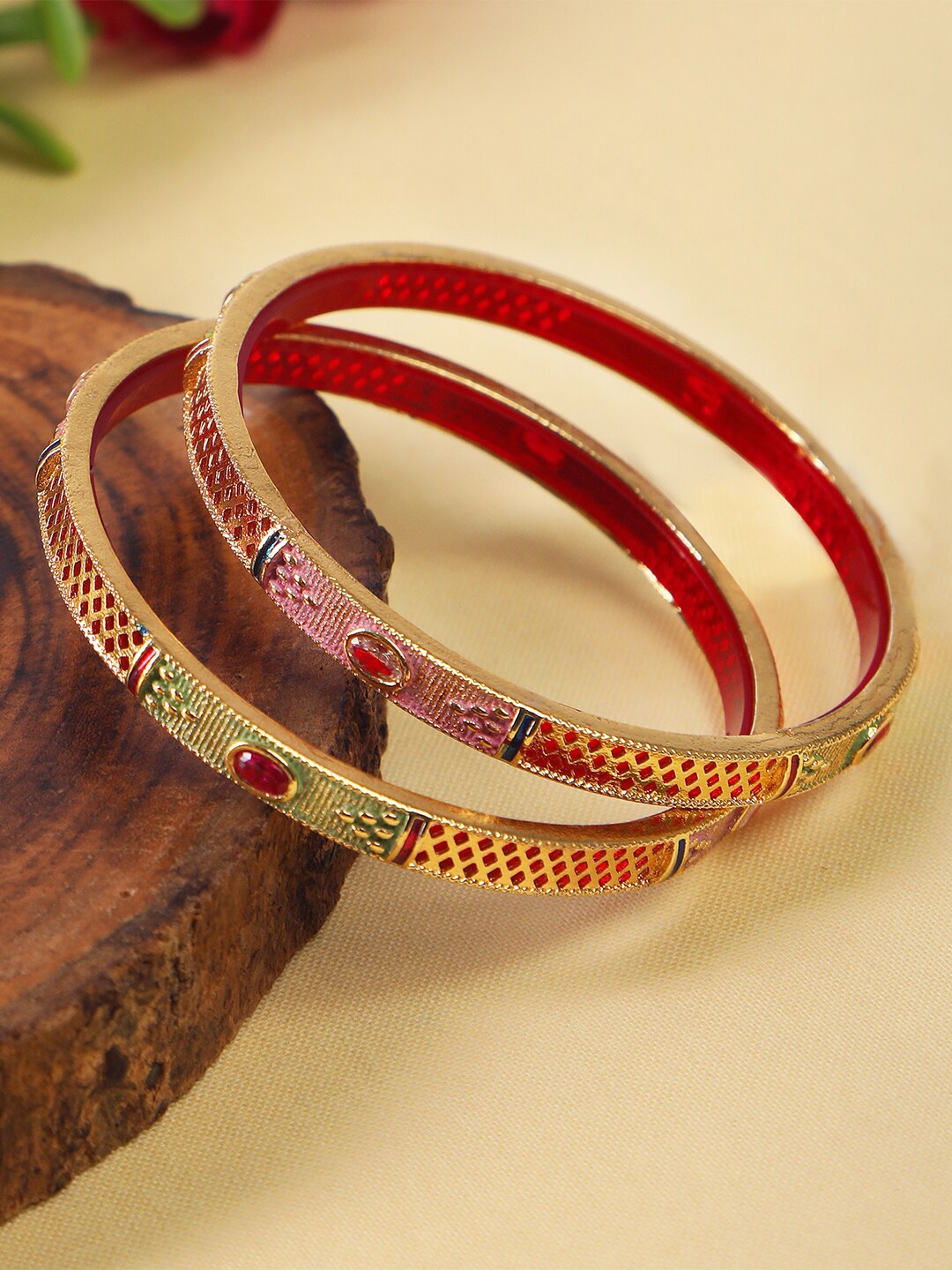 

AccessHer Set Of 2 Gold-Plated Stone Studded Bangles