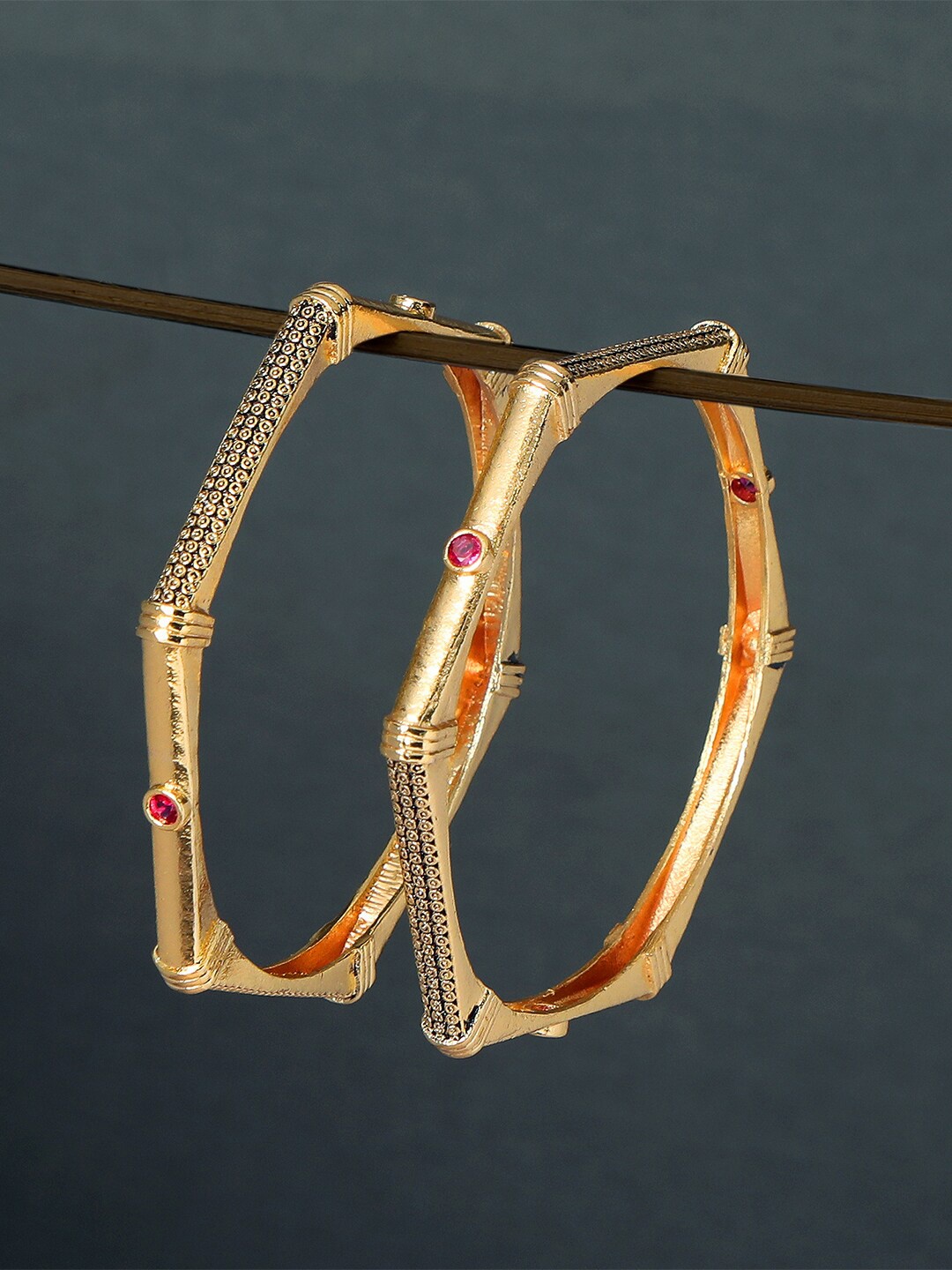 

AccessHer Set Of 2 Gold-Plated Stone Studded Hexagon Design Bangles