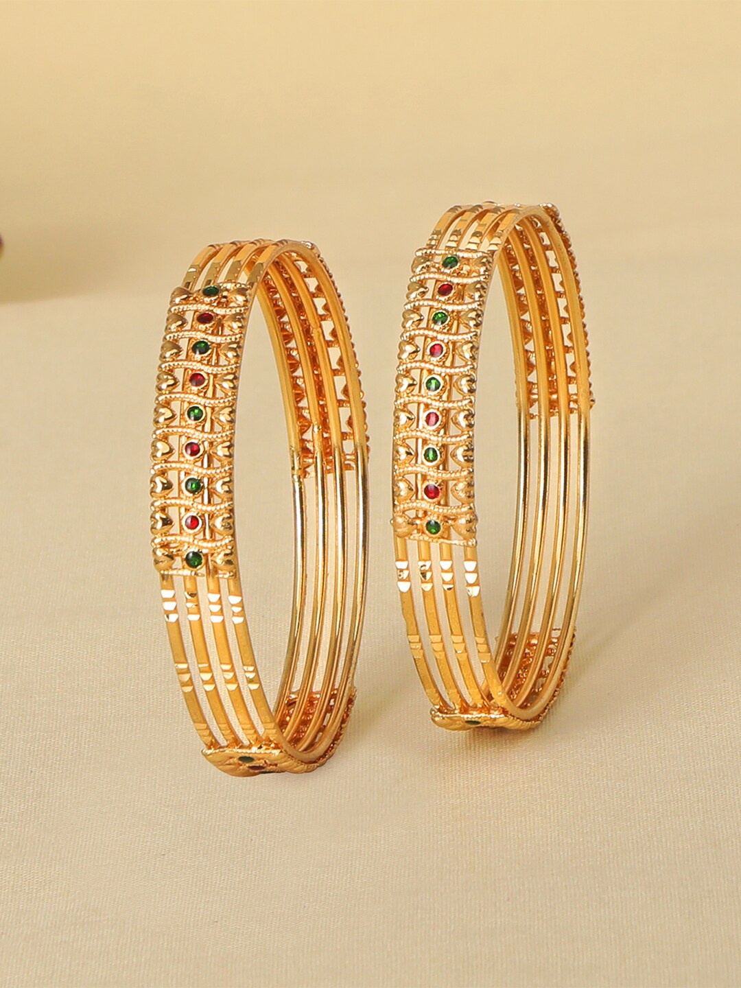 

AccessHer Set Of 2 Gold-Plated Stone-Studded Bangles