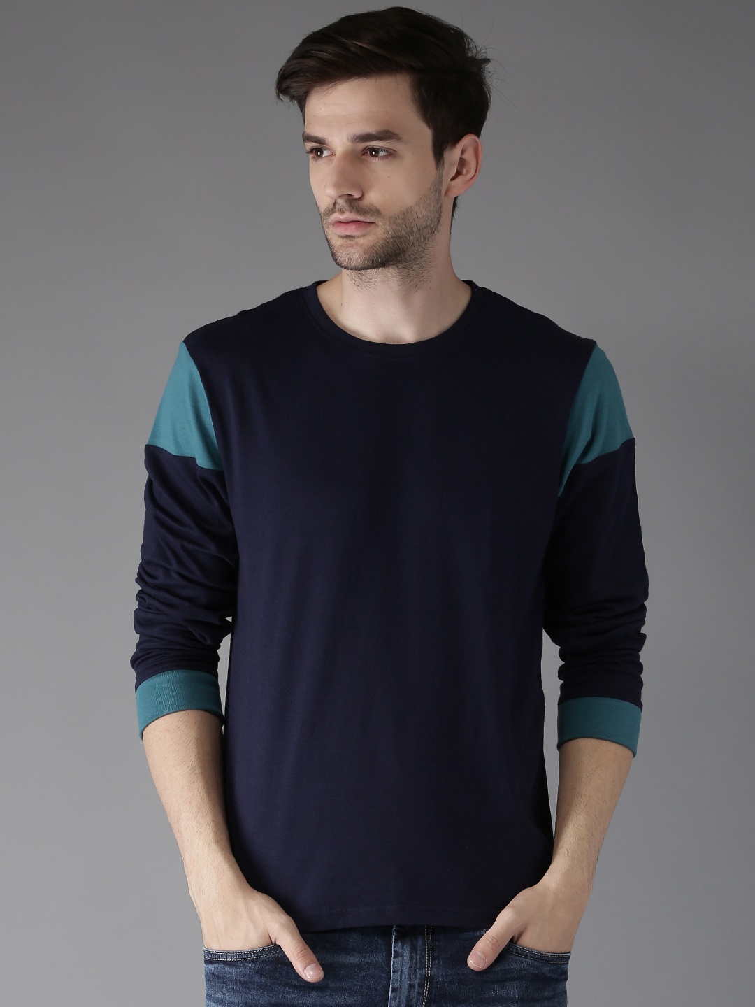 

Moda Rapido Men Navy Solid Round Neck Pure Cotton T-shirt, Navy blue