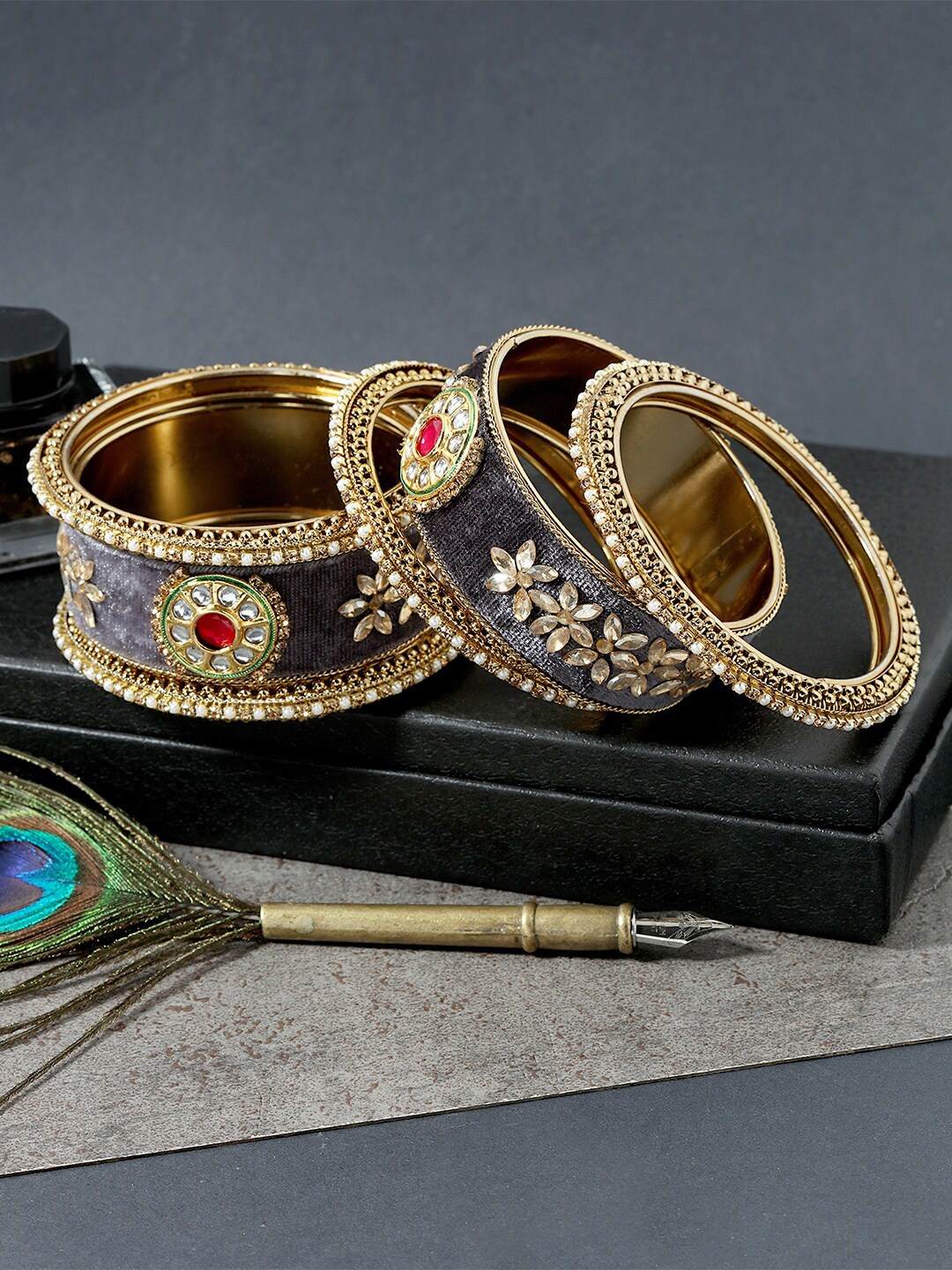 

AccessHer Set Of 6 Kundan Velvet Bangles, Blue