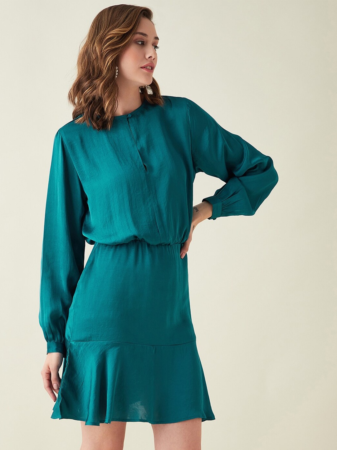 

JUNE & HARRY Keyhole Neck Satin Dress, Teal