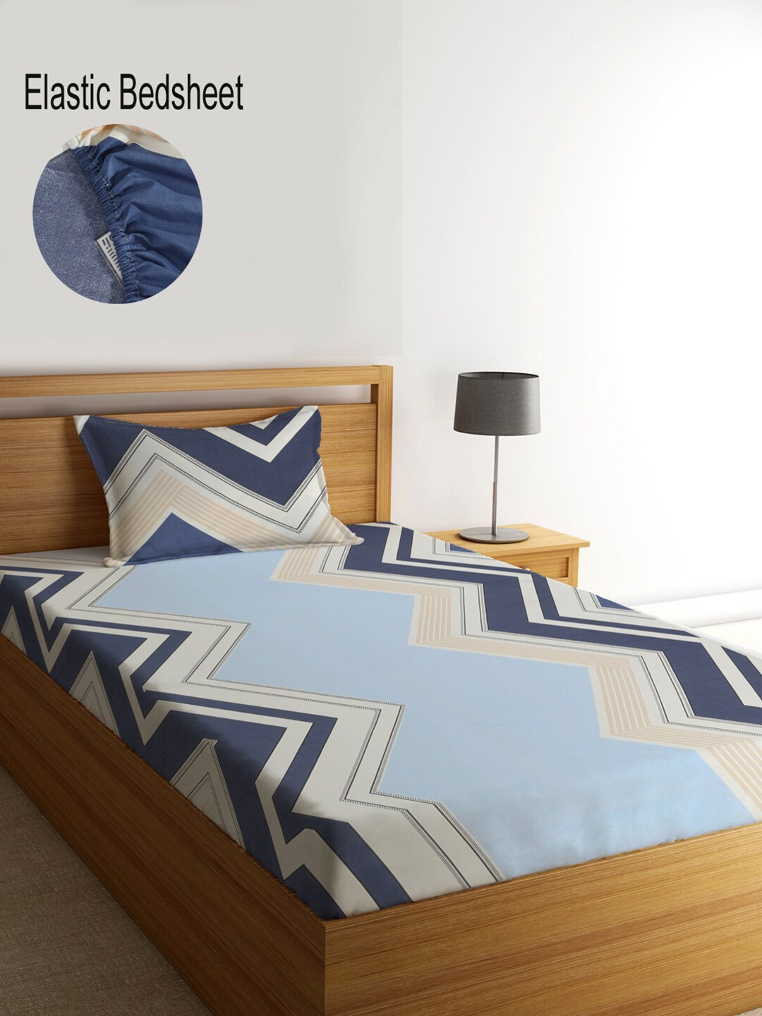 

KLOTTHE Blue & White Geometric 300 TC Single Bedsheet with 1 Pillow Covers