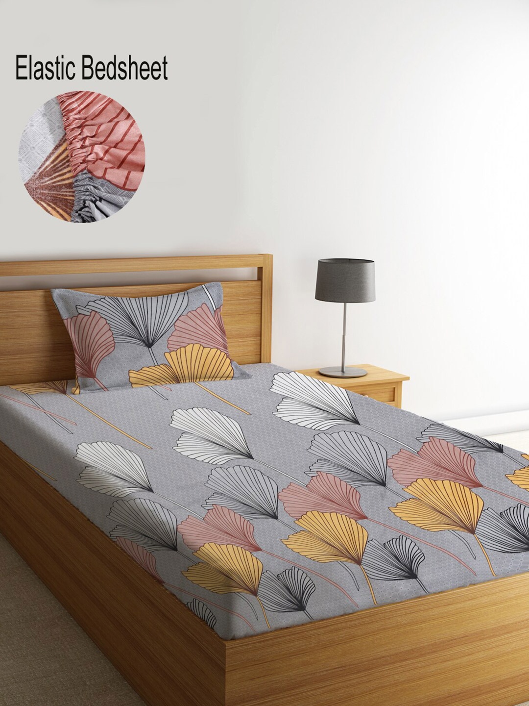 

KLOTTHE Grey & Yellow Floral Printed 300 TC Single Bedsheet with Pillow Cover
