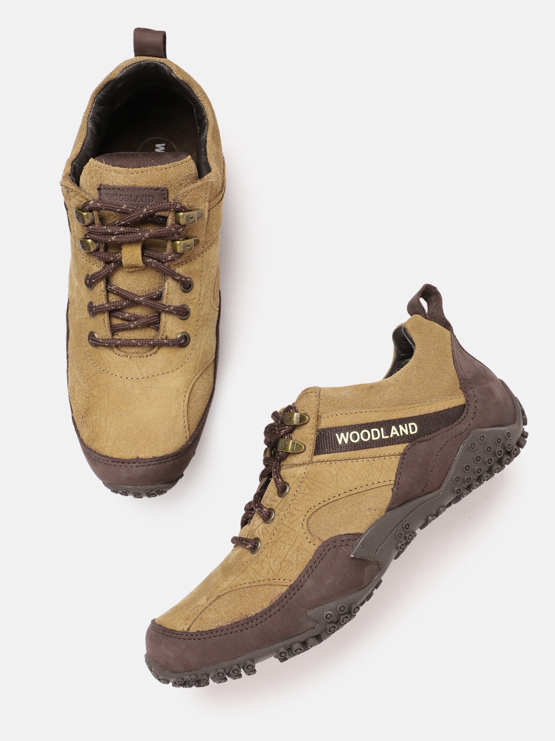 

Woodland Men Colourblocked Leather Sneakers, Camel brown