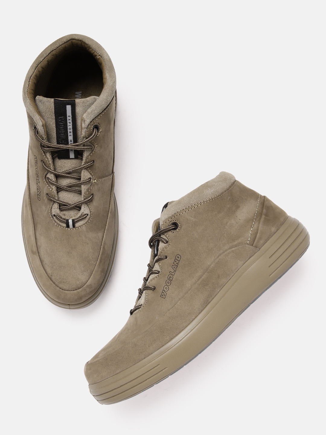 

Woodland Men Leather Mid-Top Sneakers, Khaki