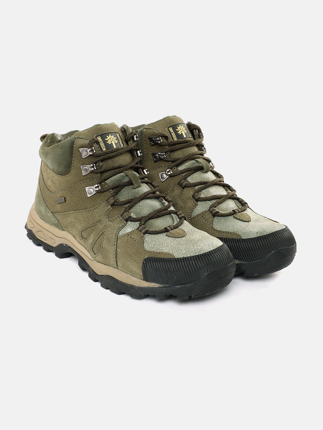 

Woodland Men Leather Mid-Top Flat Boots, Olive