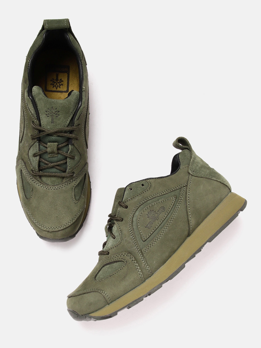 

Woodland Men Leather Sneakers, Olive