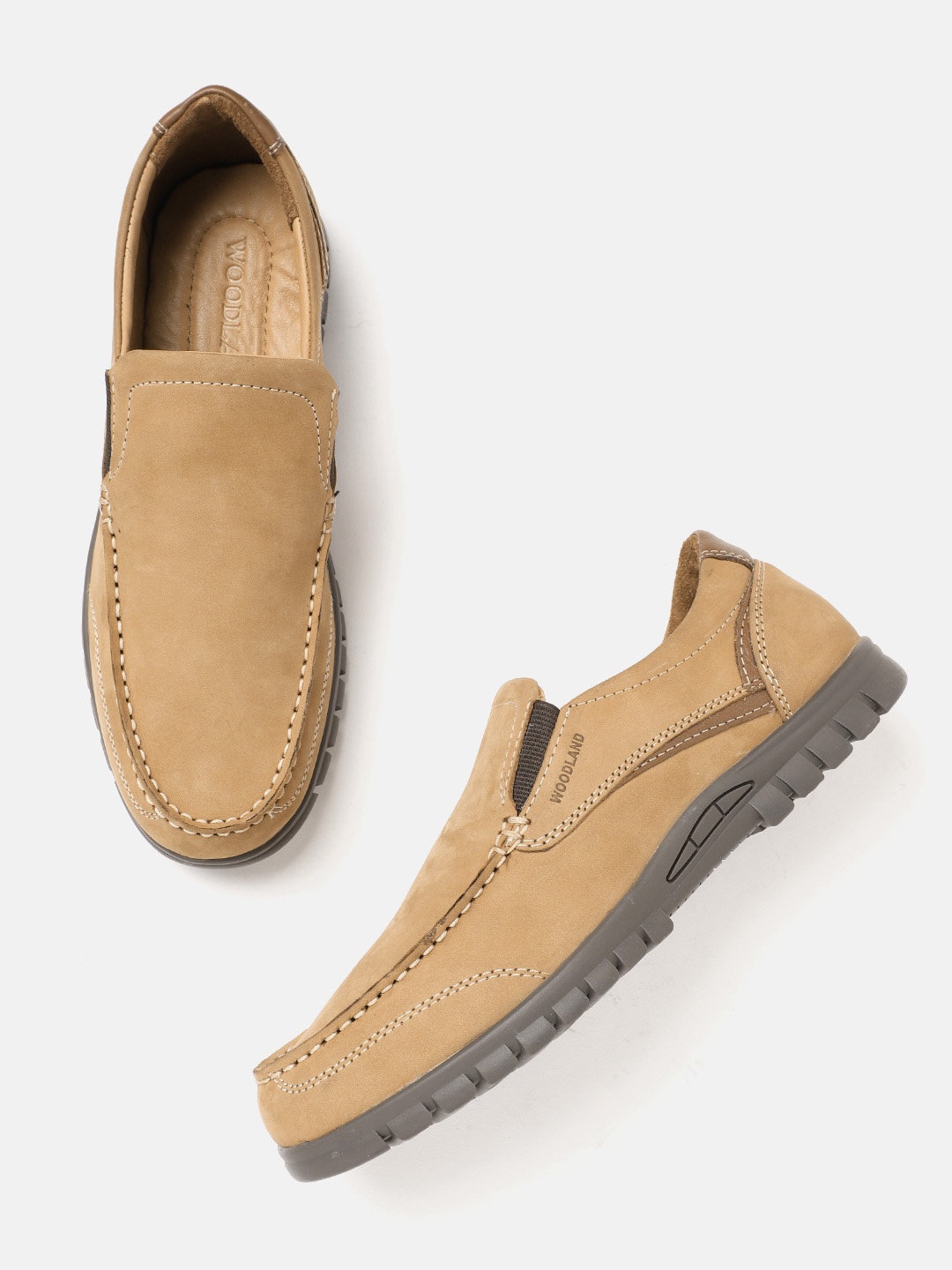 

Woodland Men Nubuck Leather Slip-Ons, Camel brown