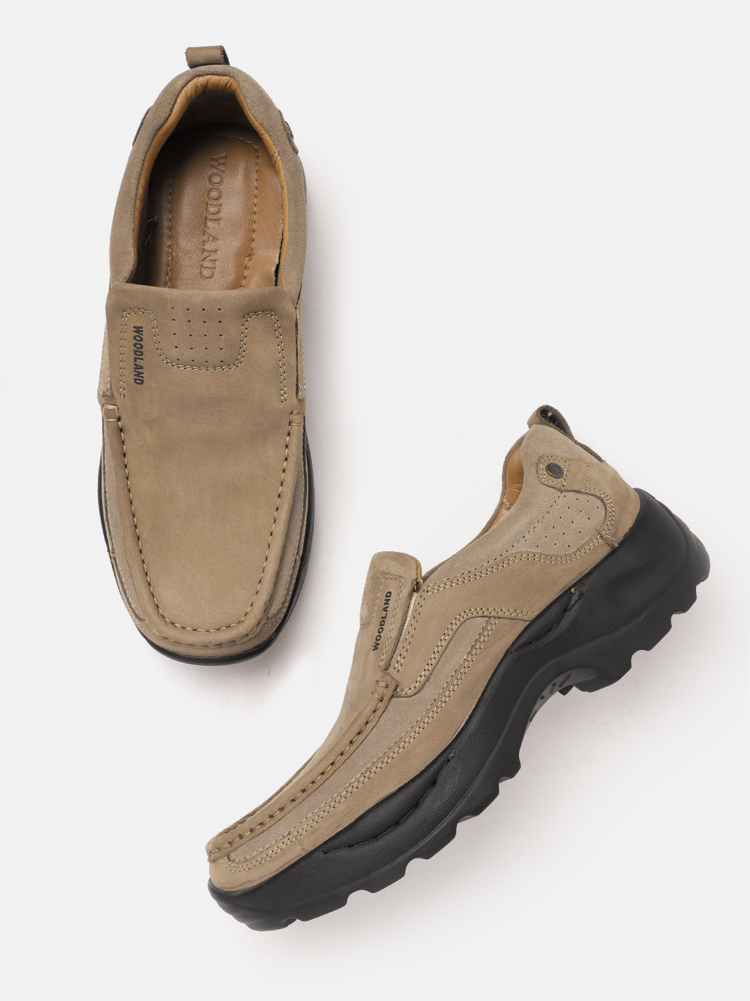

Woodland Men Leather Slip-On Sneakers, Khaki