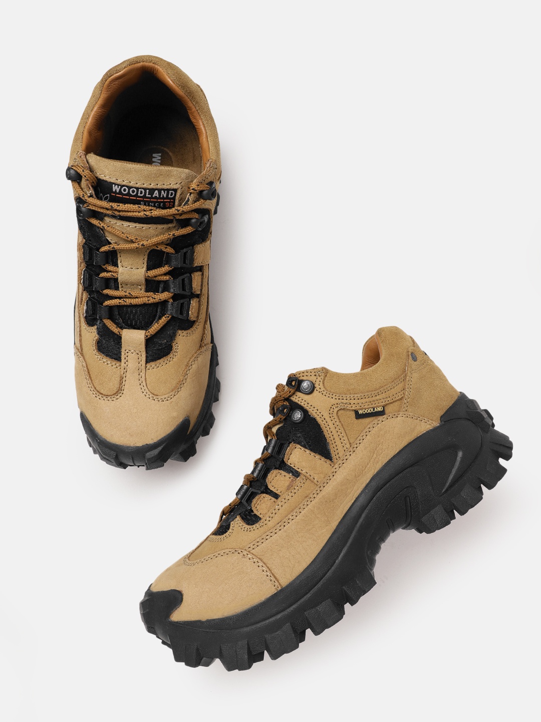 

Woodland Men Nubuck Leather Trekking Shoes, Camel brown