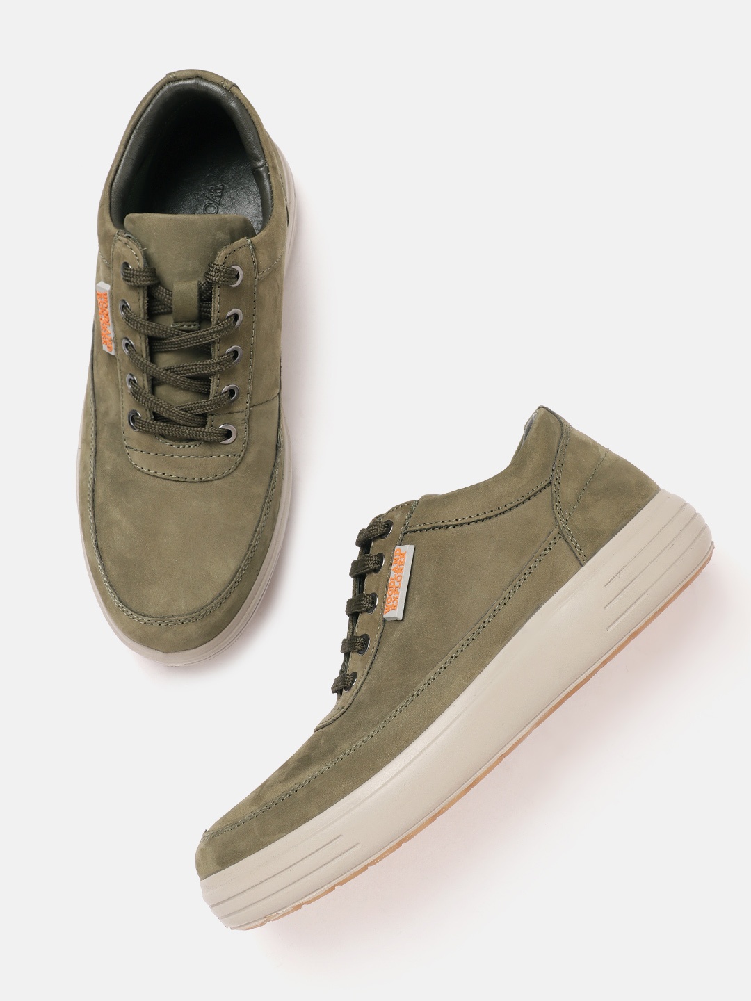 

Woodland Men Mid-Top Leather Sneakers, Olive