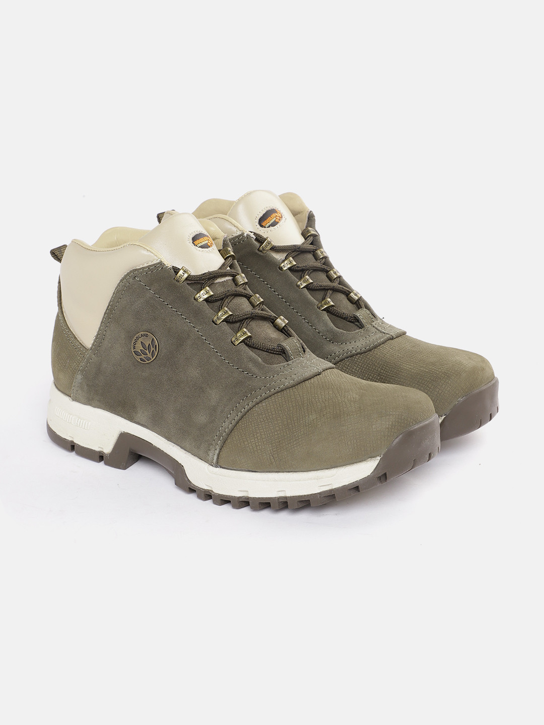 

Woodland Men Nubuck Leather Colourblocked Mid-Top Sneakers, Olive