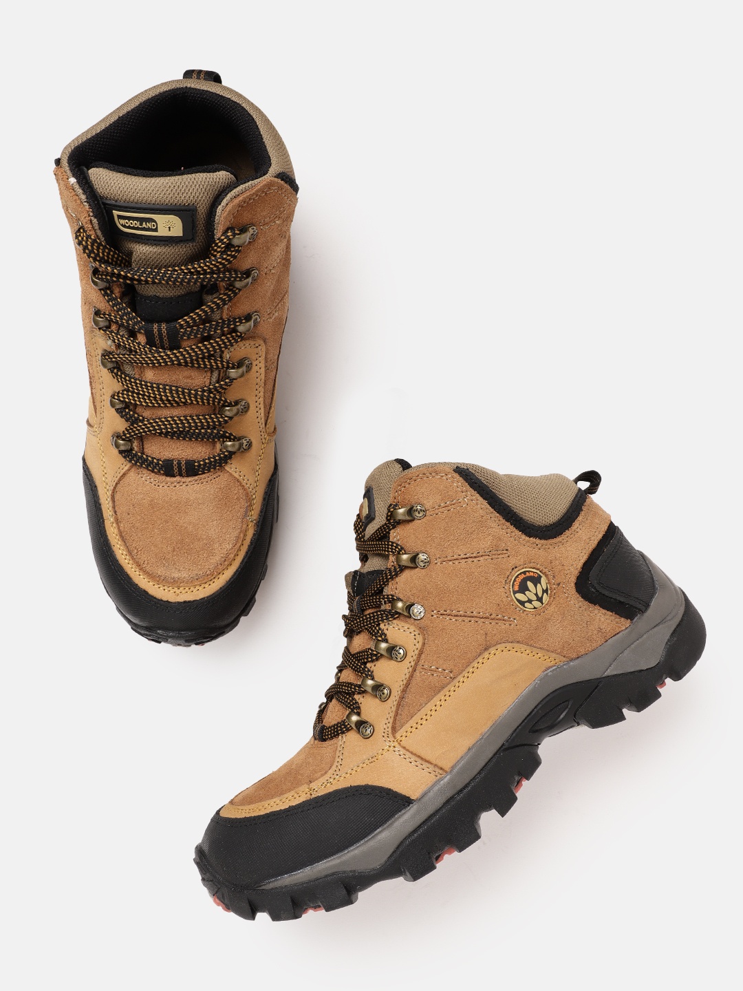 

Woodland Men Nubuck Leather Mid-Top Trekking Shoes, Tan