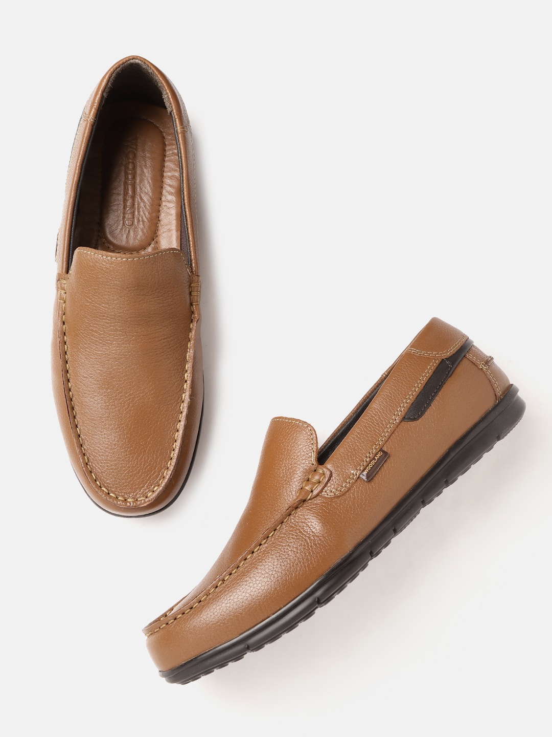 

Woodland Men Round-Toe Leather Loafers, Tan