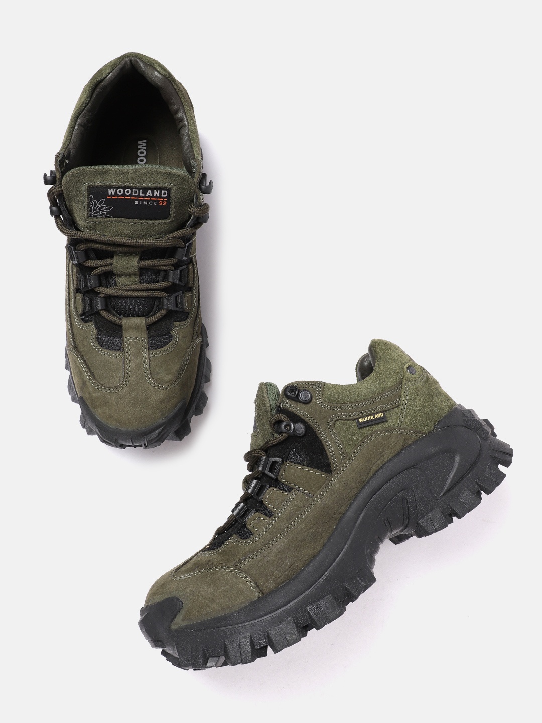 

Woodland Men Leather Trekking Shoes, Green
