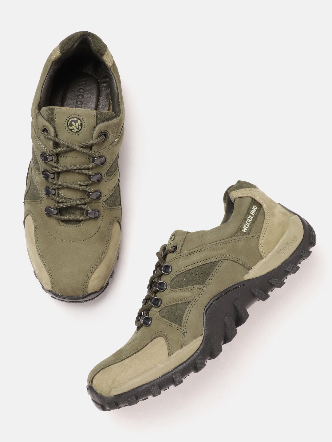 

Woodland Men Leather Sneakers, Olive
