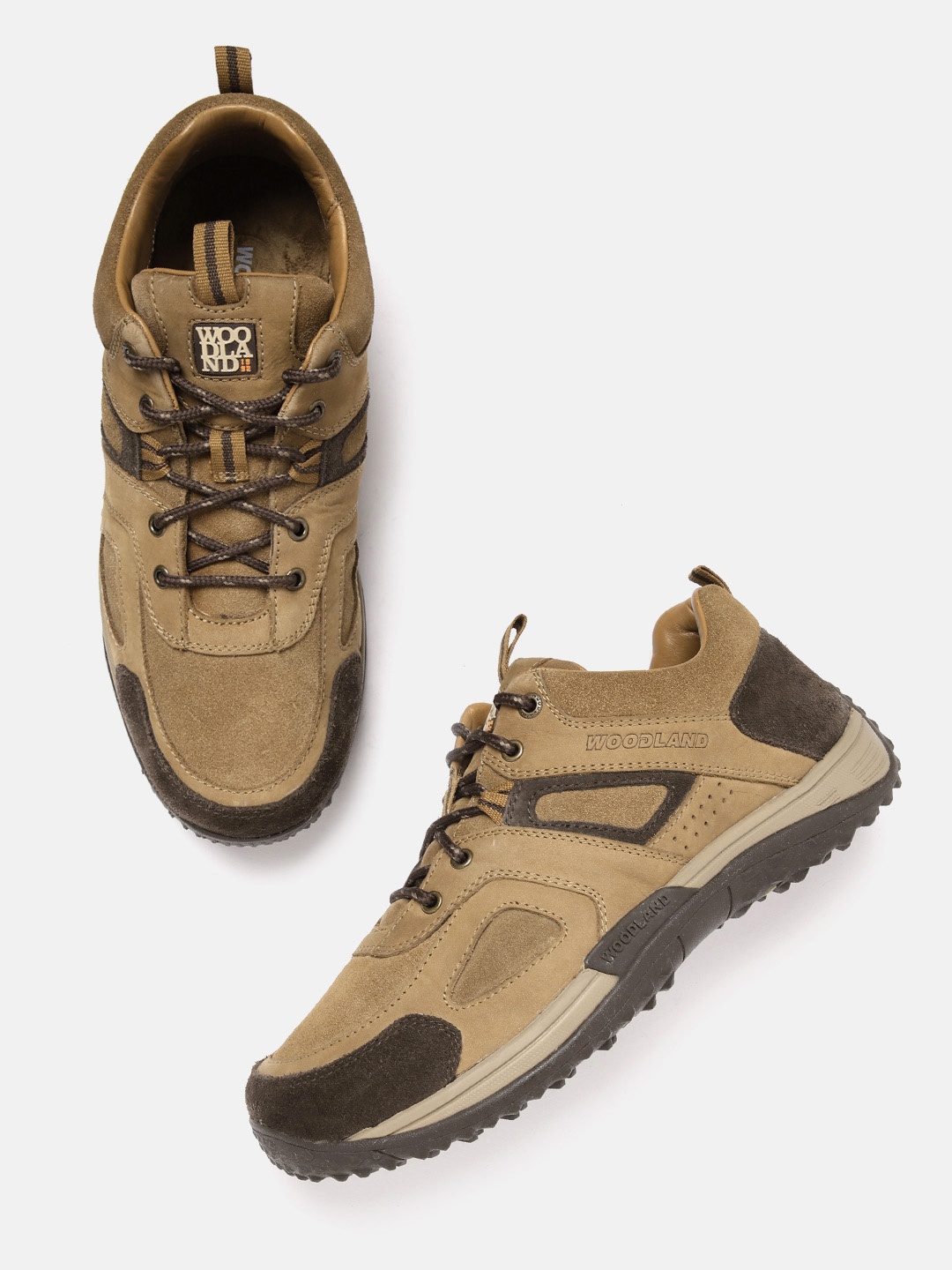 

Woodland Men Colourblocked Leather Sneakers, Khaki