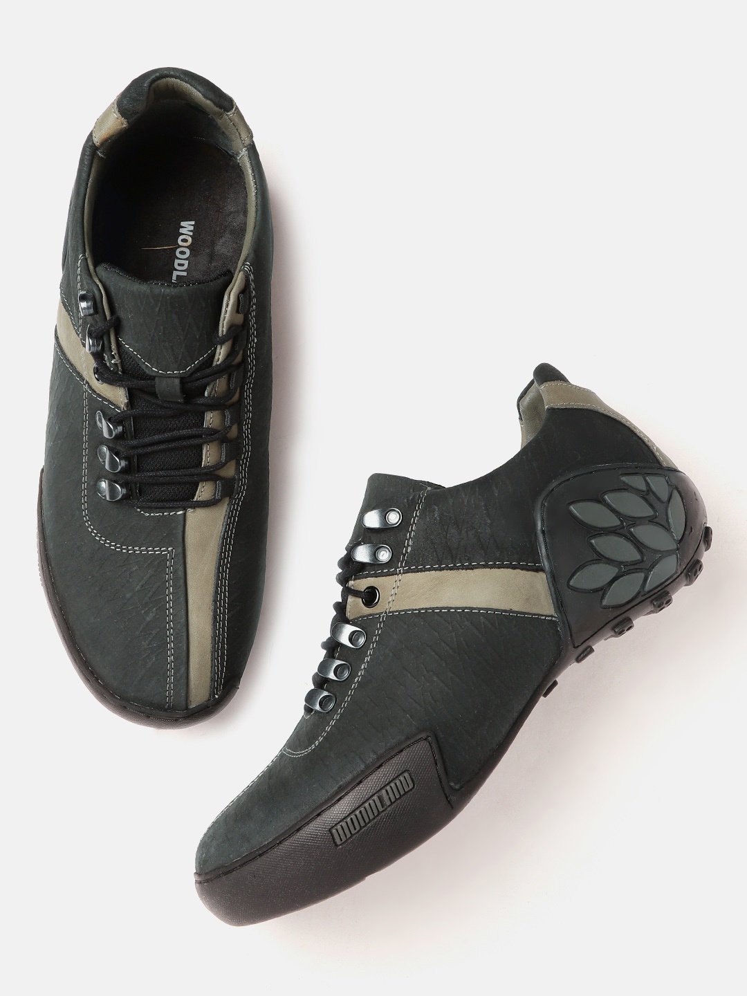 

Woodland Men Round-Toe Leather Sneakers, Black