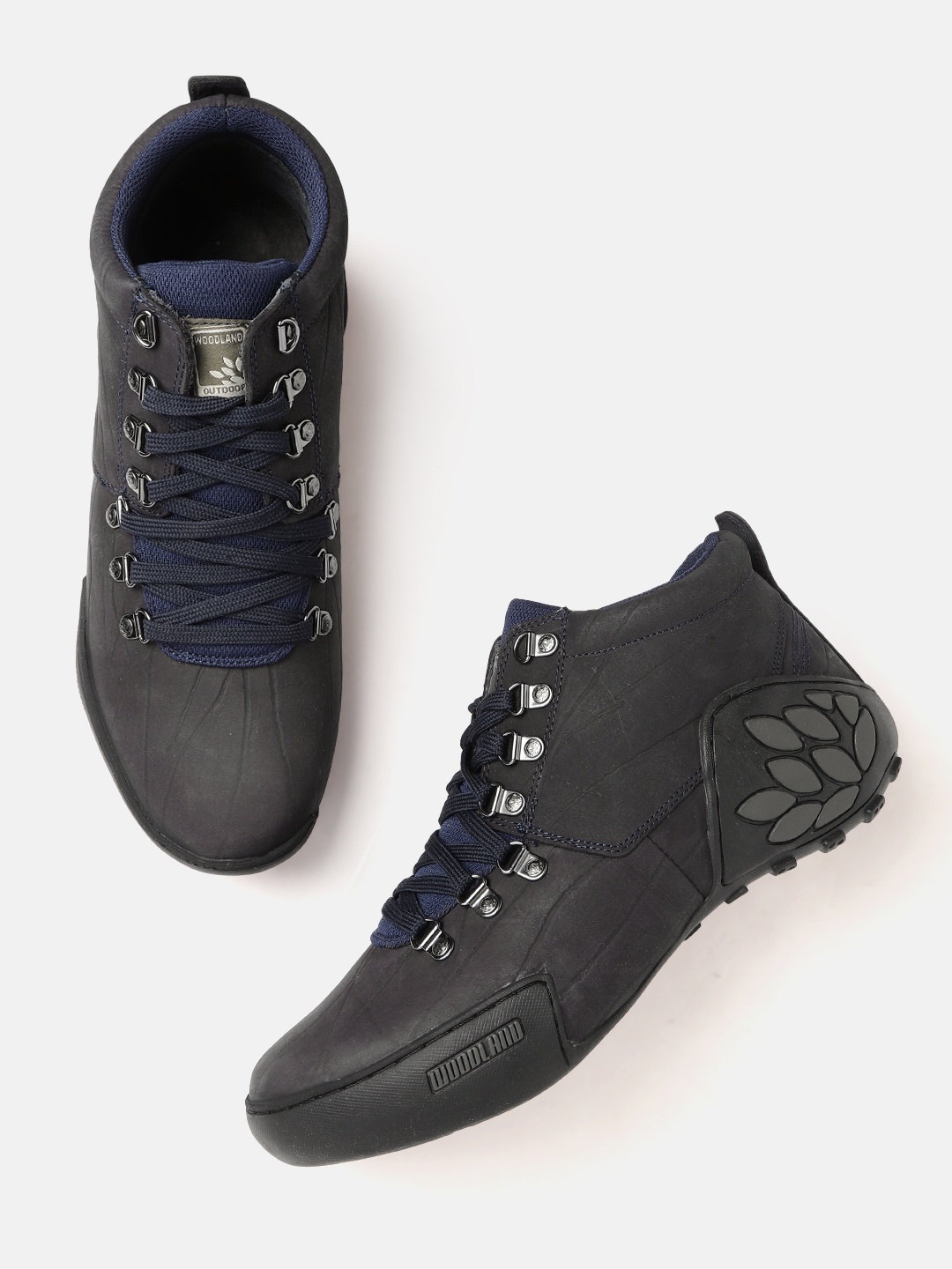 

Woodland Men Round-Toe Leather Sneakers, Navy blue