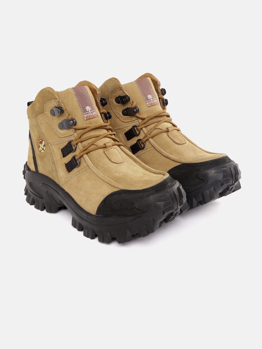 

Woodland Men Leather Mid-Top Chunky Boots, Camel brown
