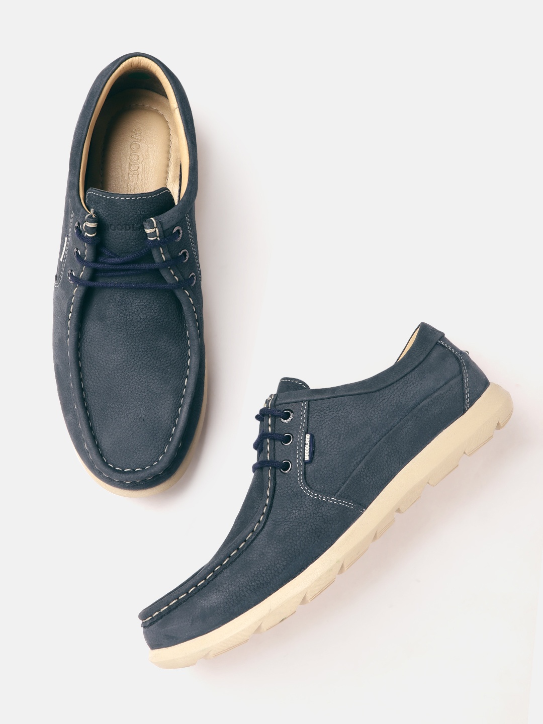 

Woodland Men Round-Toe Leather Derbys, Navy blue
