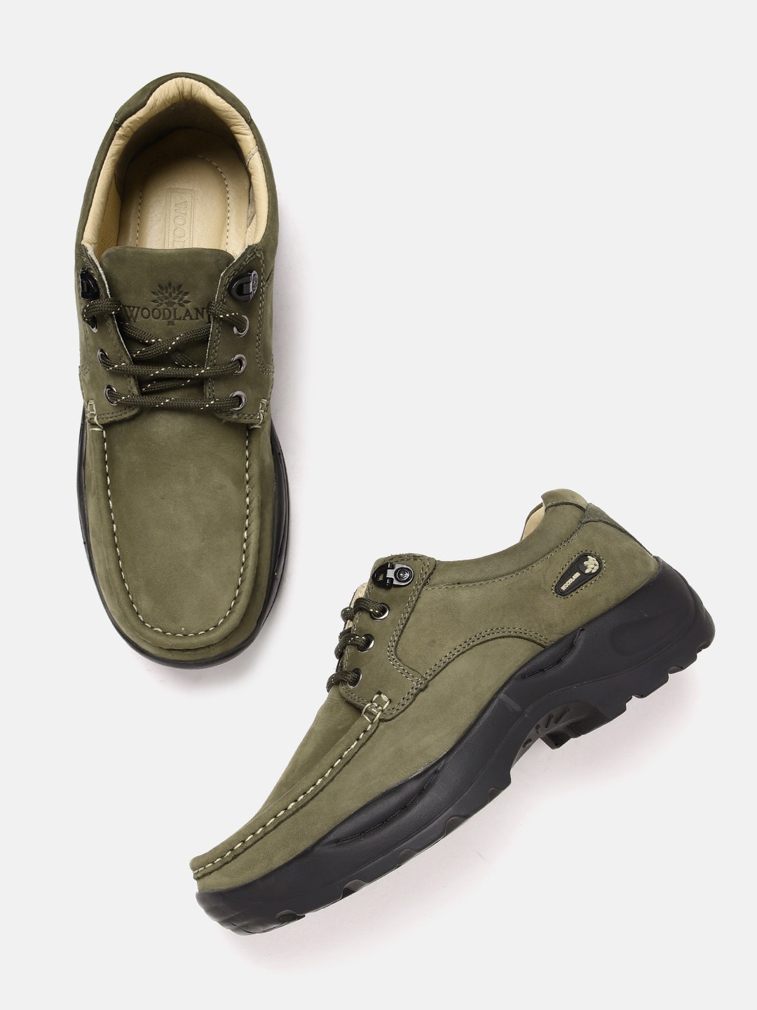 

Woodland Men Nubuck Leather Derbys, Olive