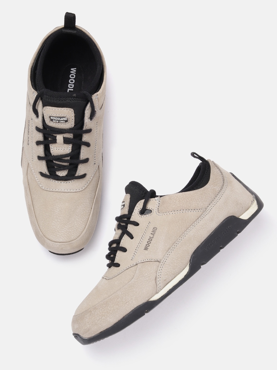 

Woodland Men Round-Toe Leather Sneakers, Grey