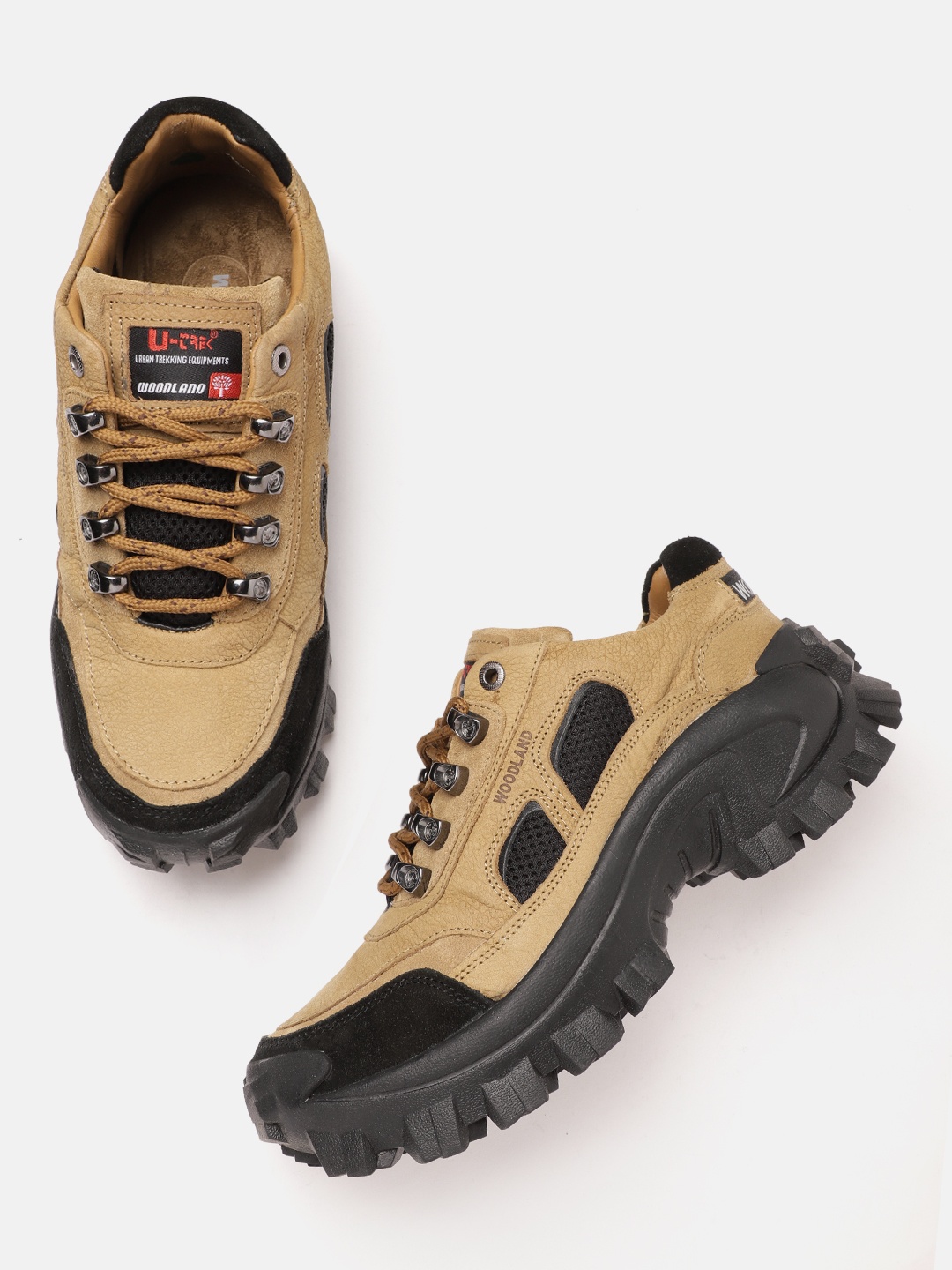

Woodland Men Leather Trekking Shoes, Camel brown