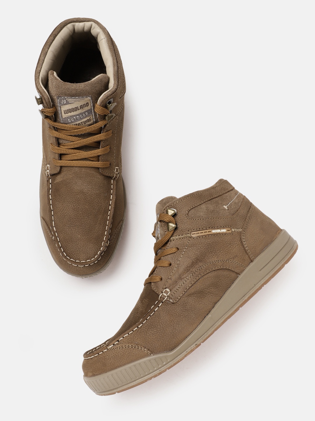 

Woodland Men Nubuck Leather Mid-Top Sneakers, Khaki