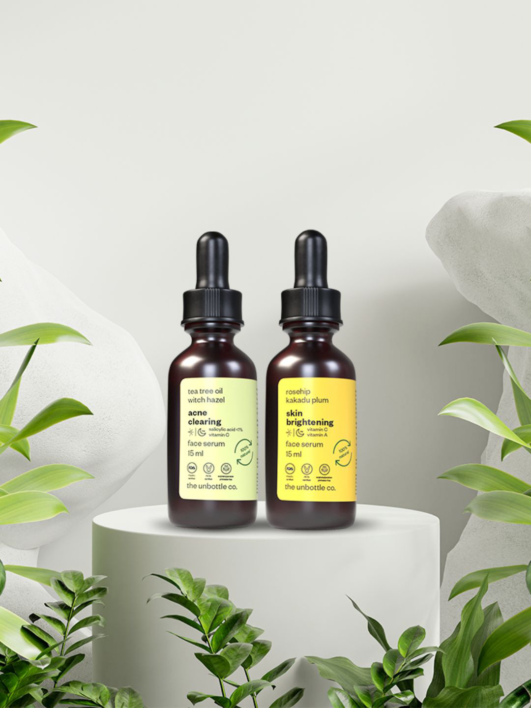 

The Unbottle Co Set Of Acne Clearing & Skin Brightening Face Serum - 15ml Each, Yellow