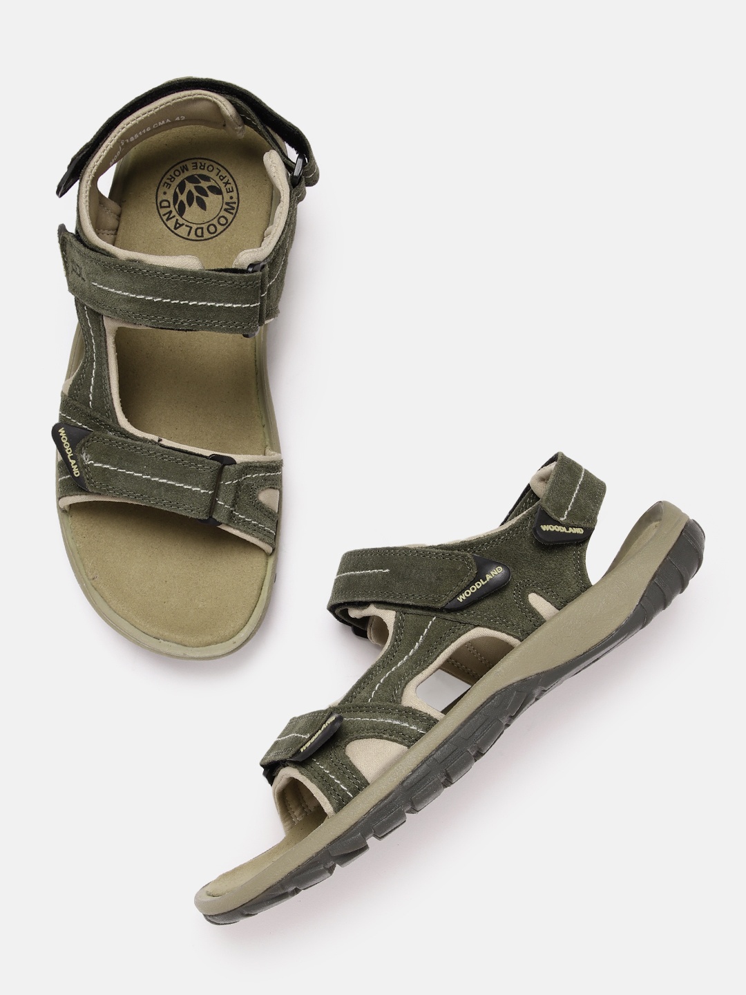 

Woodland Men Nubuck Leather Comfort Sandals, Olive