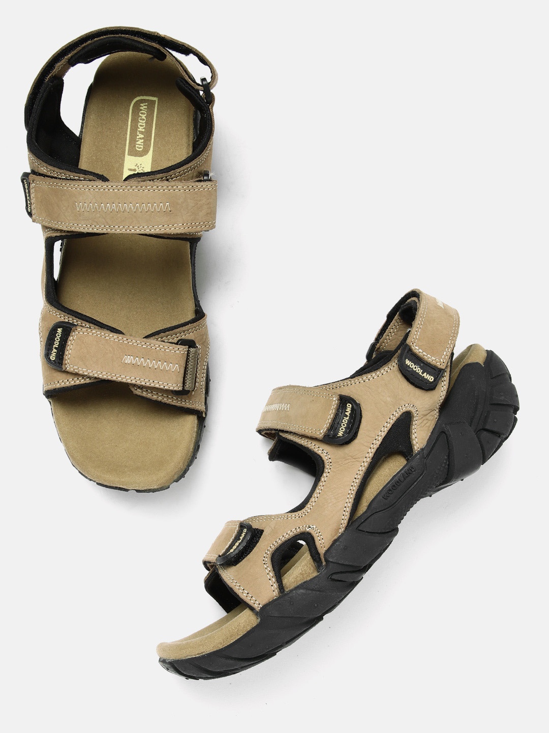 

Woodland Men Nubuck Leather Comfort Sandals, Camel brown